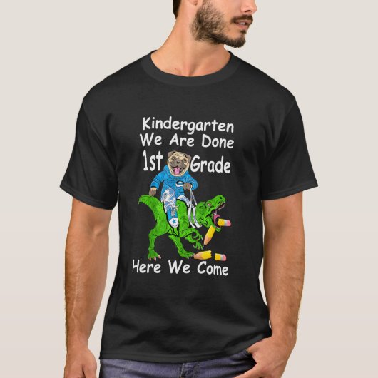 Kinder Kindergarten Abschluss Mops Dinosaurier Let T-Shirt (Vorderseite)