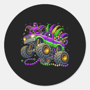 Kinder Kleinkind Mardi Gras Monster Truck Runder Aufkleber