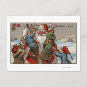 Kinder Klettern auf dem Weihnachtsmarkt Feiertagspostkarte