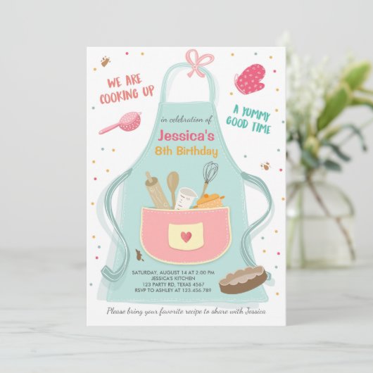 Kinder Kochen Geburtstag Einladung Küche Backen (Stehend Vorderseite)