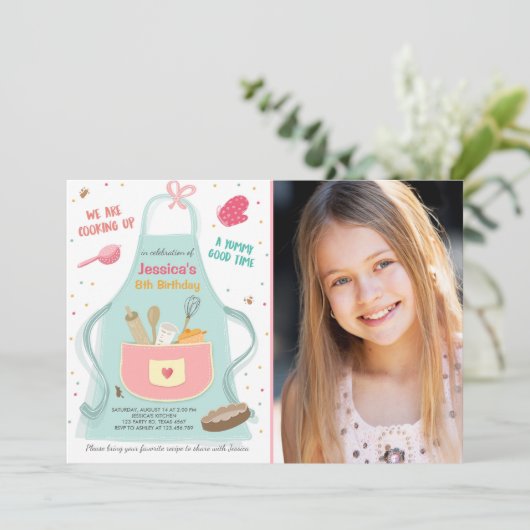 Kinder Kochen Geburtstag Einladung Küche Backen (Stehend Vorderseite)