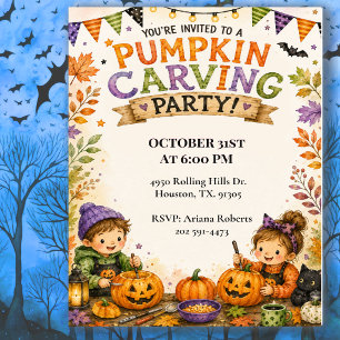 Kinder-Kürbisschnitzerei-Halloween-Party Einladung
