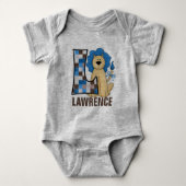 Kinder "L" Monogramm | Blue Patchwork Lion Baby Strampler (Vorderseite)