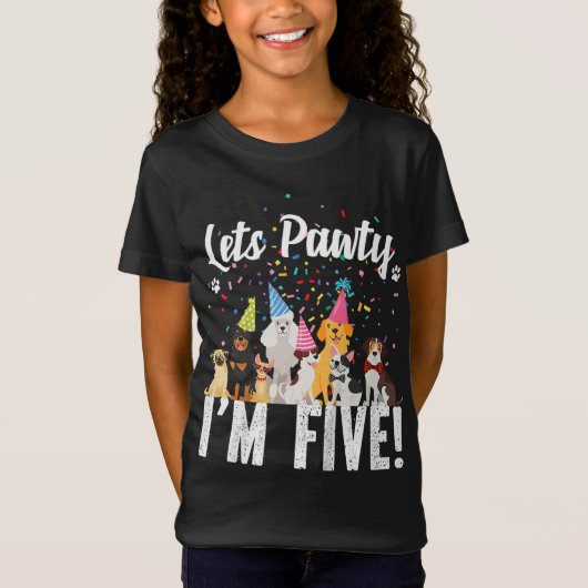 Kinder Lasse Pawty, ich bin FÜNF! Welpe Hund Theme T-Shirt (Vorderseite)