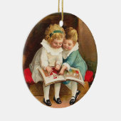 Kinder lesen Buch Weihnachtskarte Keramikornament (Rechts)