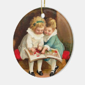 Kinder lesen Buch Weihnachtskarte Keramikornament (Links)