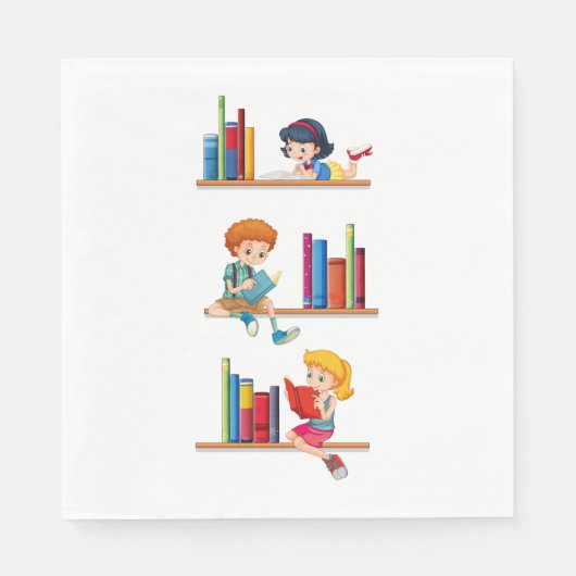 Kinder lesen Bücher auf einem Regal Serviette (Vorderseite)