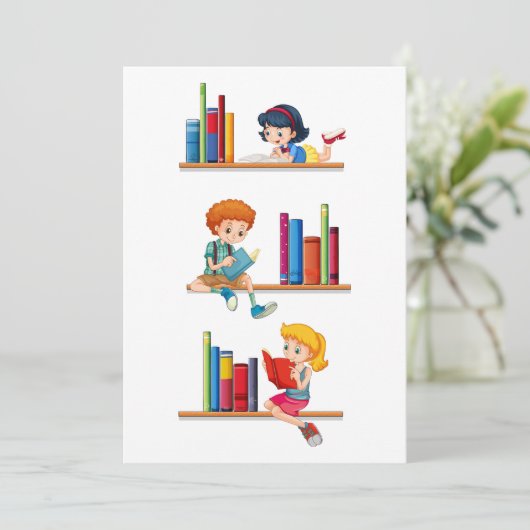 Kinder lesen Bücher Einladung (Stehend Vorderseite)