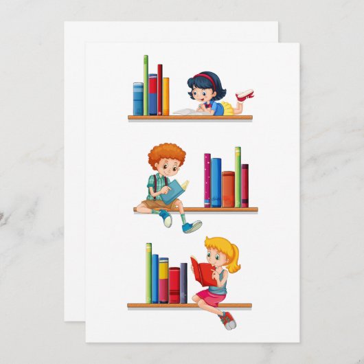 Kinder lesen Bücher Einladung (Vorne/Hinten)