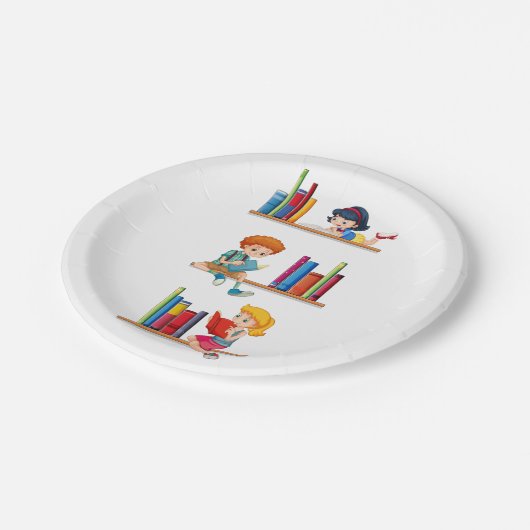 Kinder lesen Bücher Pappteller (Schrägansicht)