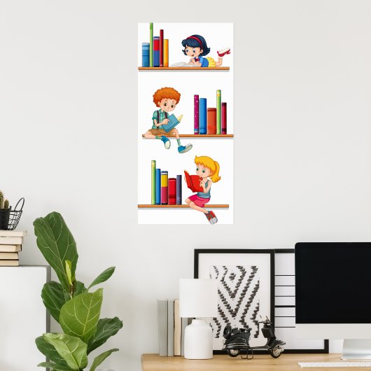 Kinder lesen Bücher Poster (Heimbüro)