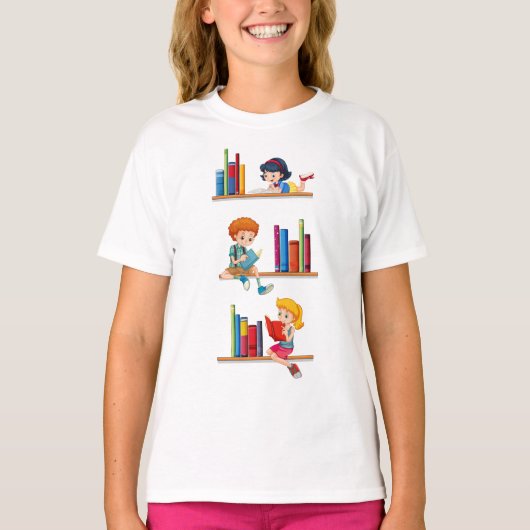 Kinder lesen Bücher T-Shirt (Vorderseite)