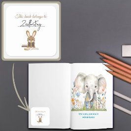 Kinder lesen Bücher Tierthema-Buchzeichen Quadratischer Aufkleber