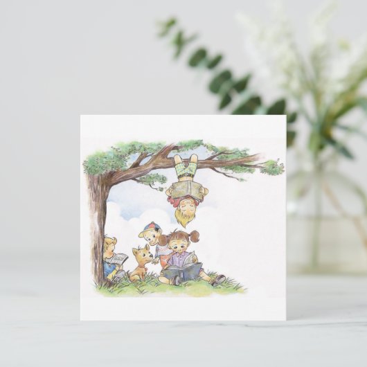 Kinder lesen unter einem Baum Karte (Stehend Vorderseite)