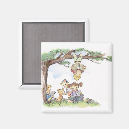 Kinder lesen unter einem Baum Magnet (Vorderseite/Rückseite)