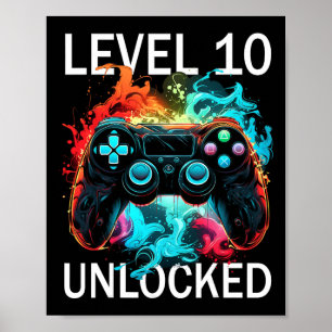 Kinder Level 10 Unlock Video Gamer Retro 10. Gebur Poster