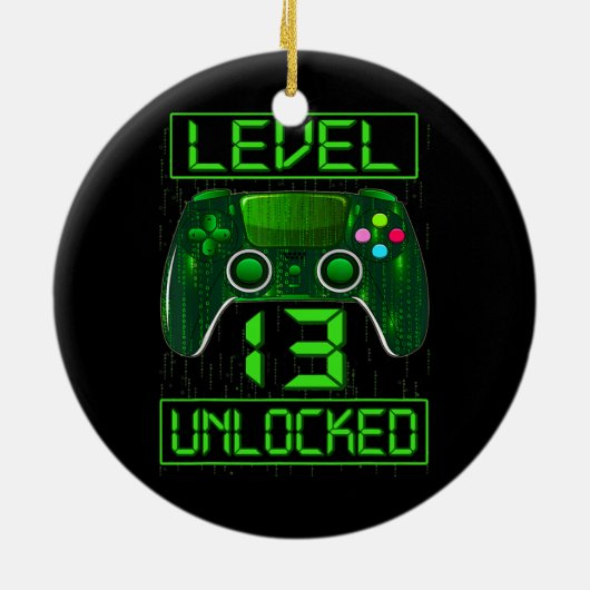 Kinder Level 13 Unverriegelter lustiger Videospiel Keramik Ornament (Hinten)