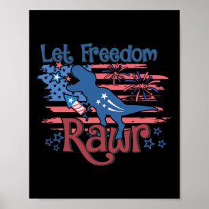 Kinder Ließ Freedom Rawr T-rex Dinosaur Usa Flagge Poster