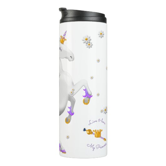 Kinder Lila Einhorn mit Blume Thermal Tumbler Thermosbecher (Nach rechts gedreht)
