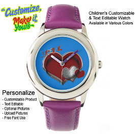 Kinder Lila Lederuhr aus Edelstahl Armbanduhr