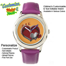 Kinder Lila Lederuhr aus Edelstahl Armbanduhr