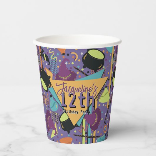 Kinder Lila Retro Witchy Halloween Pappbecher (Vorderseite)