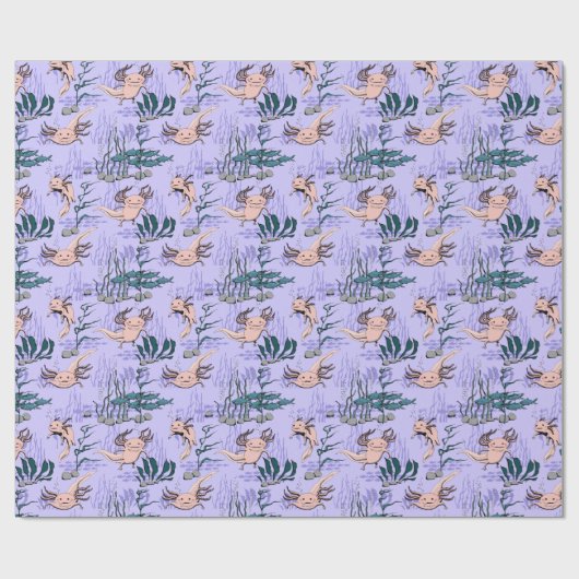 Kinder Lila und grün Unterwasser Axolotl Zeichnend Geschenkpapier (Flach)