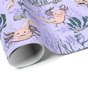 Kinder Lila und grün Unterwasser Axolotl Zeichnend Geschenkpapier
