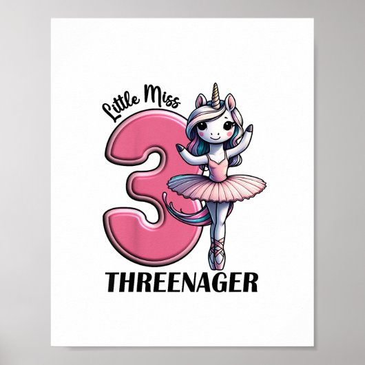 Kinder Little Miss Threenager Drei 3. Geburtstag M Poster (Vorne)