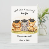Kinder Löwe Elefant Giraffe Wald Abitur Karte (Stehend Vorderseite)