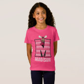 Kinder "M" Mit Monogramm | Rosa Strick Elch T-Shirt (Vorne ganz)
