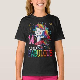 Kinder Mädchen 14. Geburtstag Einhorn Fabulous 14  T-Shirt