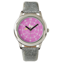 Kinder Mädchen rosa drei Schmetterlinge und nennen Armbanduhr