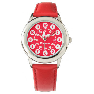 Kinder Mädchen rot & weiß tragen Ihren Namen Armba Armbanduhr