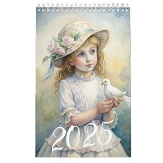 Kinder Mädchen Vintage Ostern Taube 2025 Kalender
