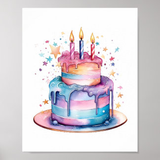 Kinder Magische Geburtstagswünsche - Aquarellkuche Poster