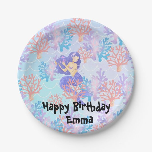 Kinder magische Meerjungfrau unter der Regenbogenp Pappteller (Vorderseite)