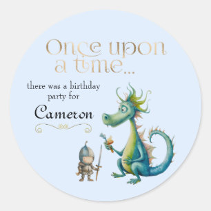 Kinder Märchen Drache und Ritter Blau Runder Aufkleber