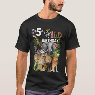 Kinder Mein 5. Wild Birthday Safari Animals Zoo T-Shirt