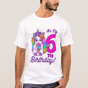 Kinder mein 6. Geburtstag Eiscreme-Regenbogenuniko T-Shirt