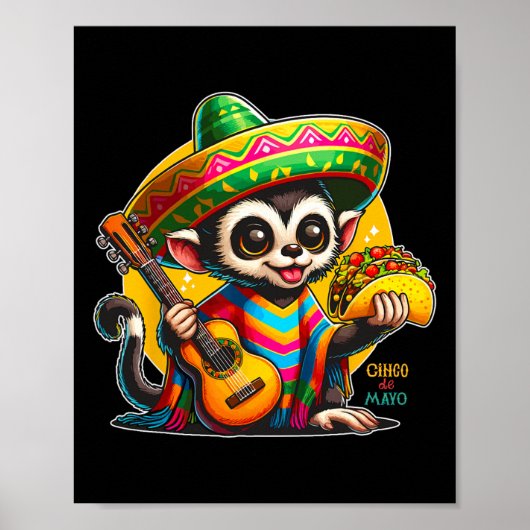 Kinder mexikanischer Affe mit Sombrero und Poncho Poster (Vorne)