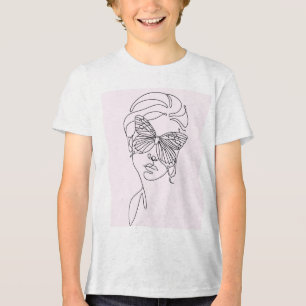 Kinder Minimalistischer Schmetterling Gesicht Kuns Tri-Blend Shirt
