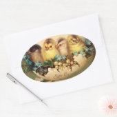 KINDER MIT BLAU WEISSEN BLUME IM OSTEREI OVALER AUFKLEBER (Umschlag)