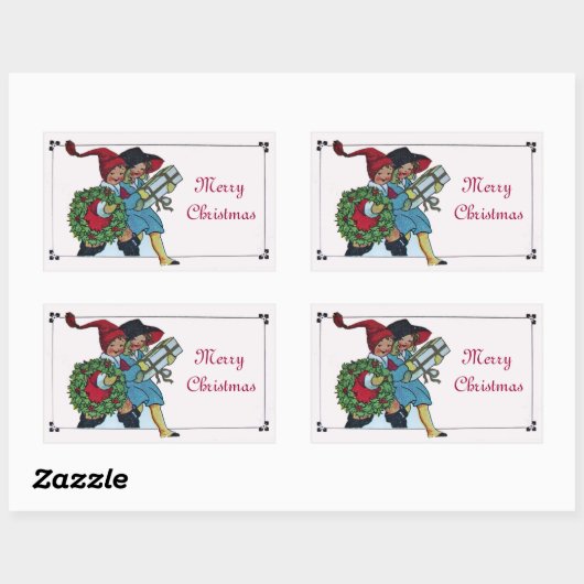 KINDER MIT CHRISTMAS GIFTS RECHTECKIGER AUFKLEBER (Blatt)