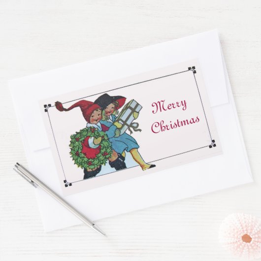 KINDER MIT CHRISTMAS GIFTS RECHTECKIGER AUFKLEBER (Umschlag)