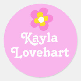 Kinder mit der Bezeichnung "Rosa Weiße Blume" Runder Aufkleber