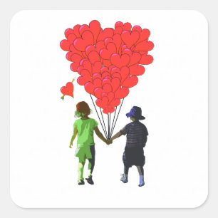 Kinder mit Händen und herzförmigen Ballons Quadratischer Aufkleber