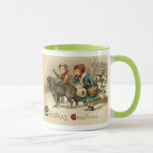 Kinder mit Hund an Weihnachten Tasse (Rechts)