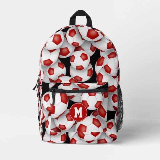 Kinder mit Monogramm weiße Fußballbälle Bedruckter Rucksack (Vorderseite)