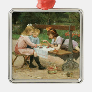 Kinder mit Nachmittagstee im Park Ornament Aus Metall